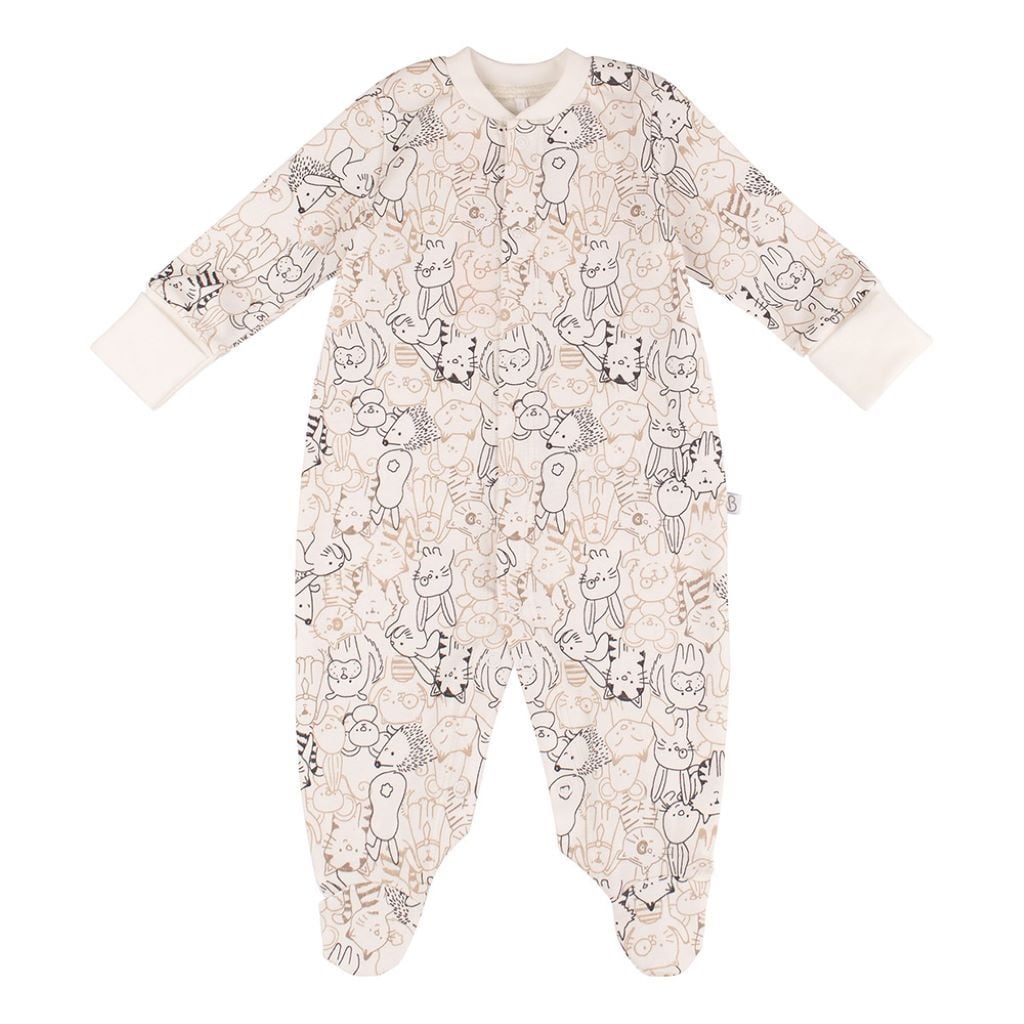 Чоловічок р56 інтерлок на кнопках з малюнком Тваринки молочний білий КБ122 Bembi 56р