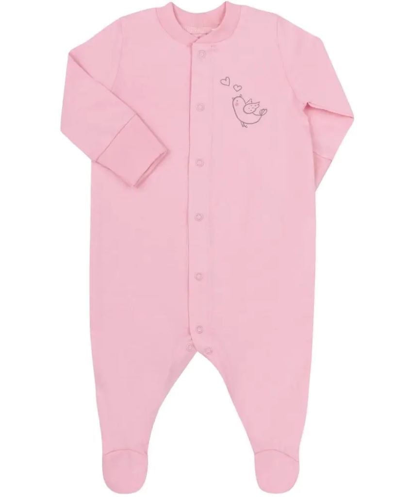Чоловічок комбінезон супрем на кнопках з малюнком Пташка з серцями рожевий КБ122 Bembi 68р