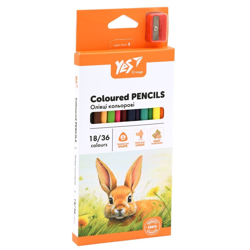 Олівці кольорові 18шт 36кольорів з точилкою Orange Line в коробці 18*9*1,5см 290752 Yes