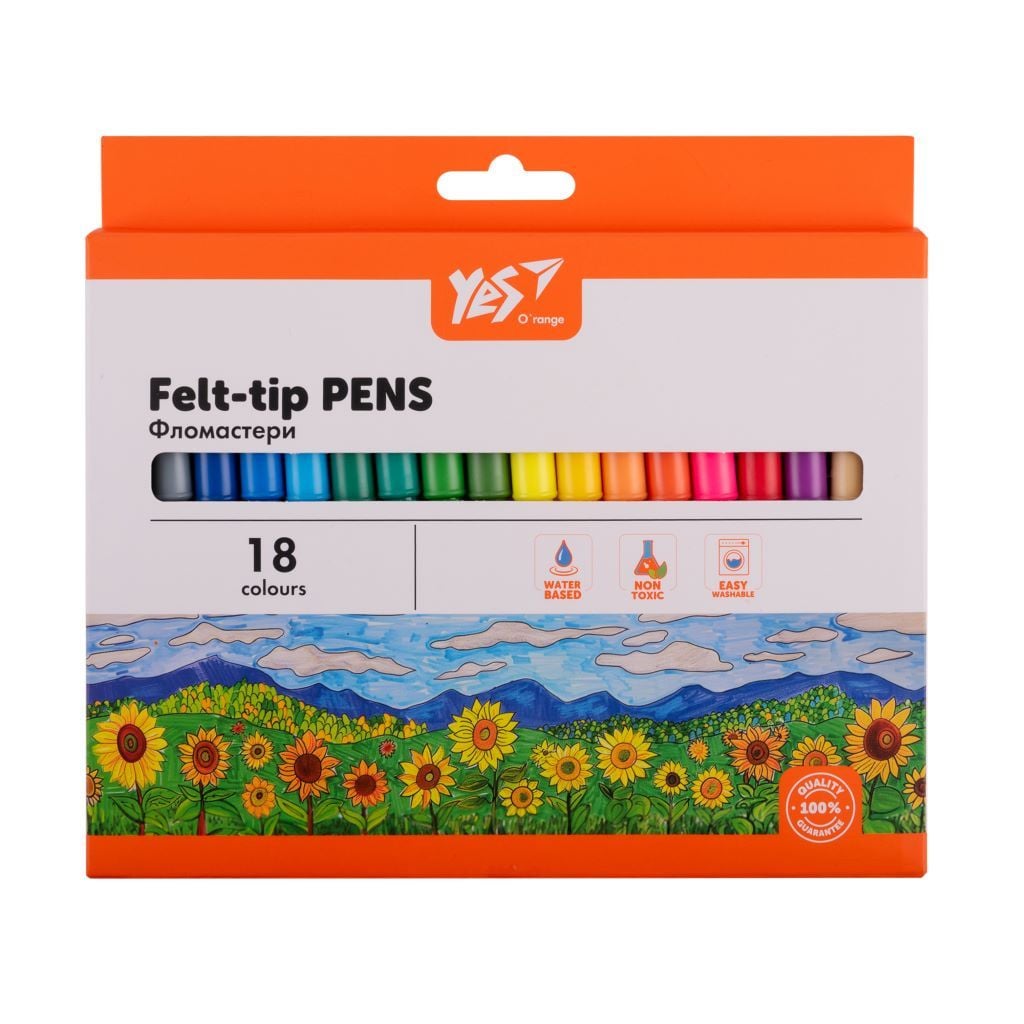 Фломастери 18 кольорів на водній осові Orange Line в коробці 15*19,5*1см 650553 Yes