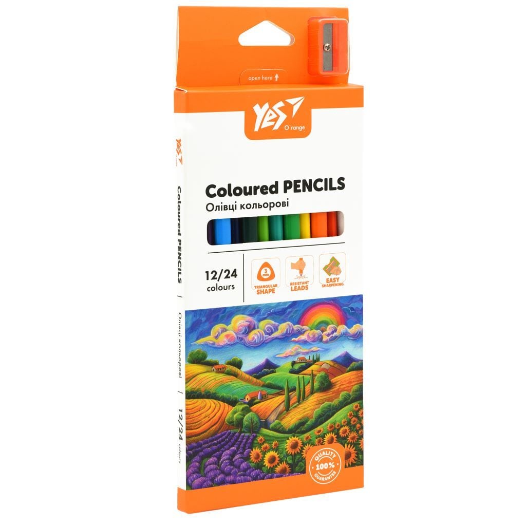 Олівці кольорові 12 шт 24 кольори з точилкою Orange Line в коробці 18*9*0,8см 290755 Yes