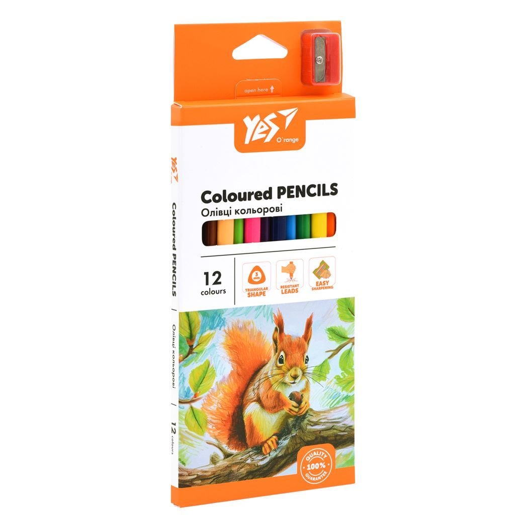 Олівці кольорові 12 шт з точилкою Orange Line в коробці 18*9*0,8см 290723 Yes