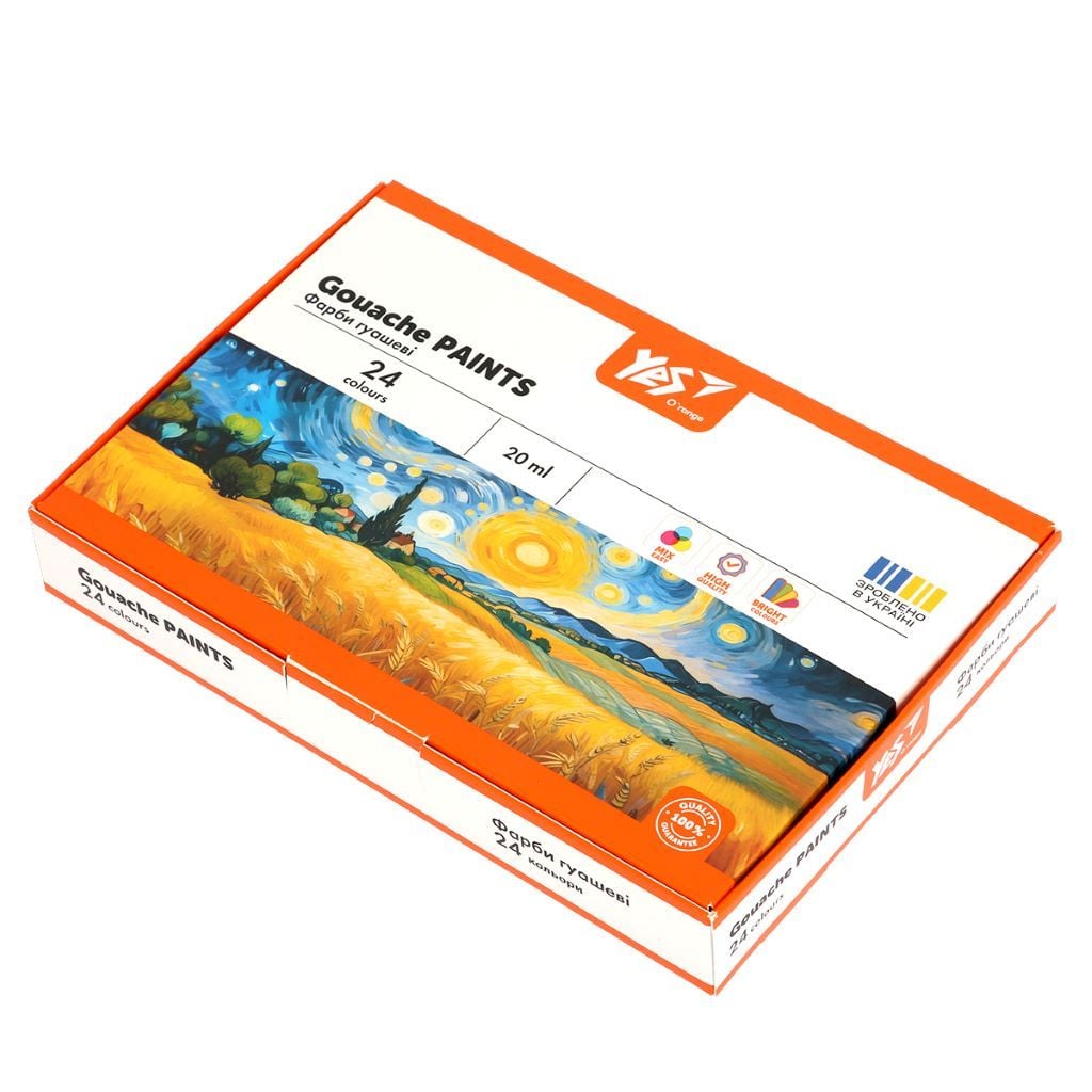 Фарба гуаш 24 кольорів 20мл баночка Orange Line в коробці 25*17*3.5см 230434 Yes