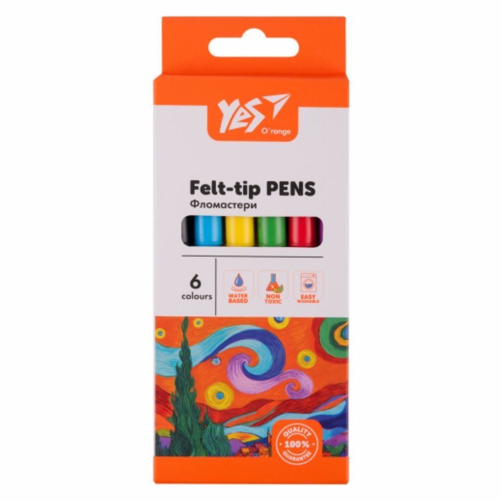 Фломастери 6 кольорів на водній осові Orange Line в коробці 14,5*7*1см 650543 Yes
