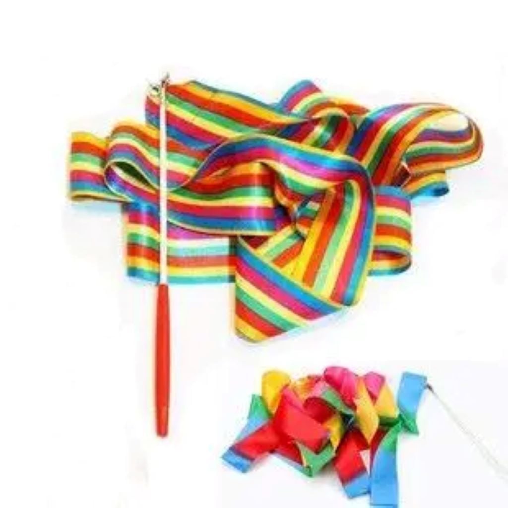 Гімнастична стрічка 4 метри в різнокольорову смужку атлас J09 Україна