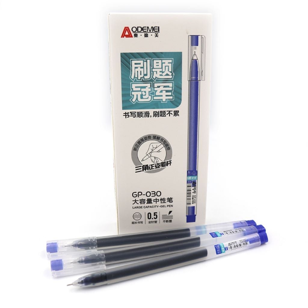 Ручка гелева 0,5мм 1000м прозорий корпус синя/чорна GP-030 Aodemei