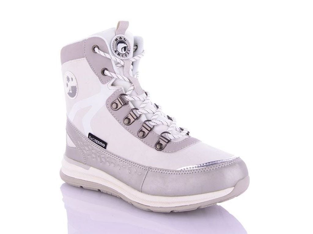 Кросівки дівчинка 36-41 високі утеплені термо на шнурівці+змійка сірі з білим EVS21-16/0913 B&G Termo 36р