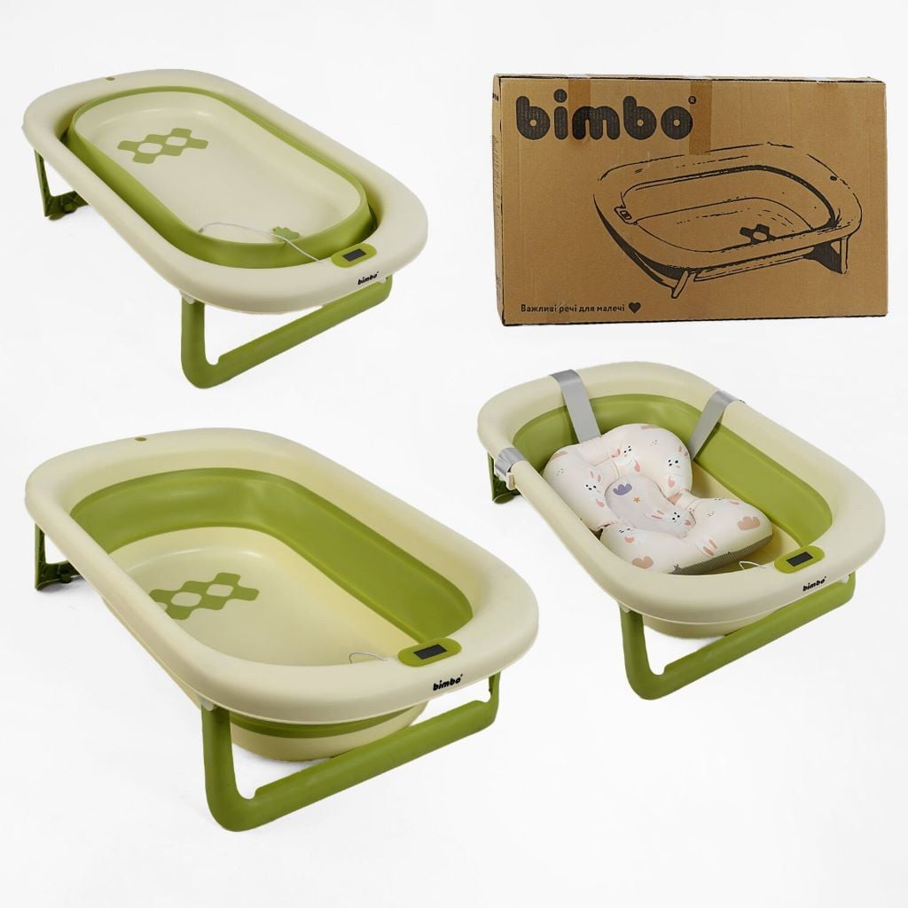 Ванна для купання малюка розкладна 79*47*21смі силікон+ пластик  зелена з бежевим BM-60530 Bimbo