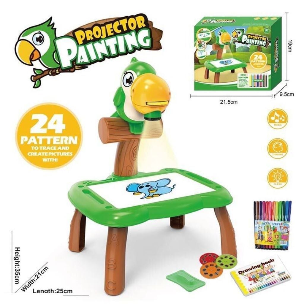Проектор столиком Папуга слайди маркери 12 шт альбом звук світло в коробці 22*19*10см 321 Китай