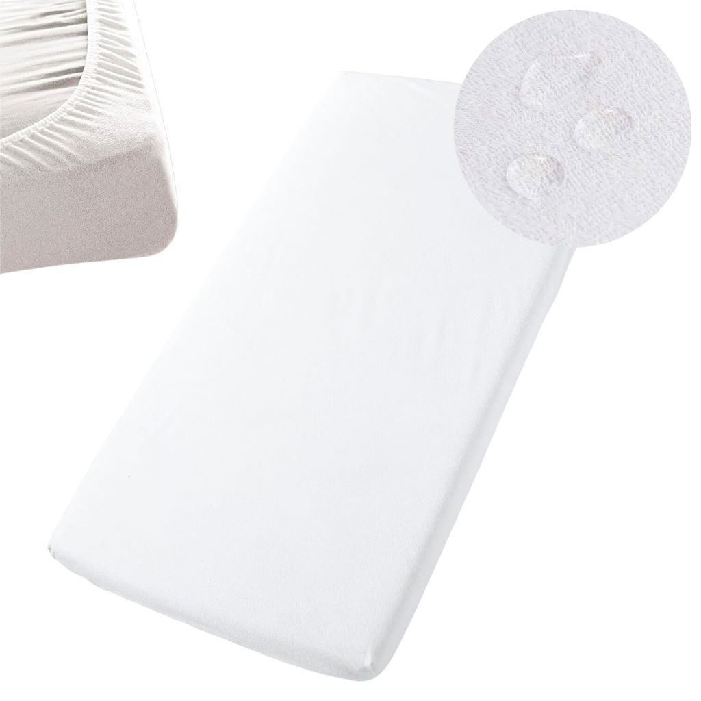 Постільна білизна простирадло на резинці 120*60см Аква стоп для дитячого ліжечка тканина мембрана махра біла 59354 Bimbo