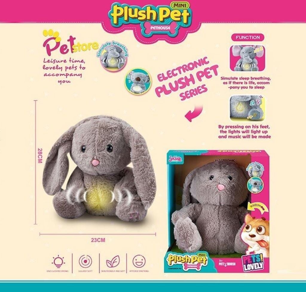М'яка іграшка Plush Pet Зайка 28см дихаюча на батарейках хутро у коробці 31*28*17см мікс кольорів MC-1107 Китай