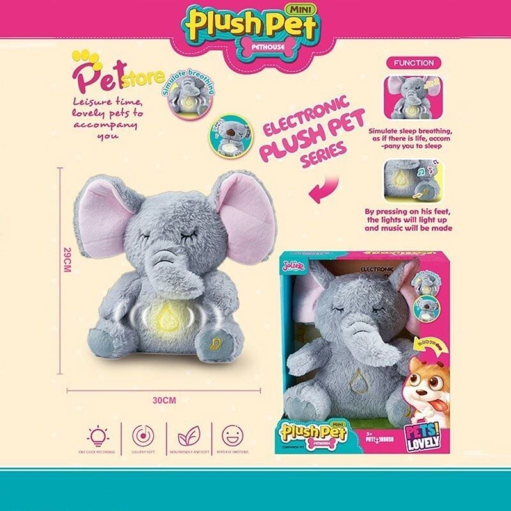 М'яка іграшка Plush Pet Слоненя 29см дихаюча на батарейках хутро у коробці 31*28*17см мікс кольорів MC-1110 Китай