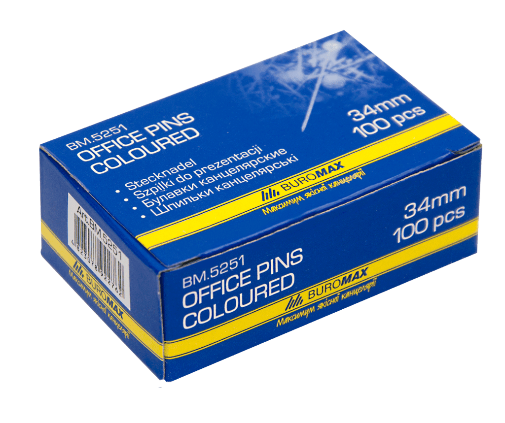 Булавки кравецькі 34мм 100шт в коробці BM5251 Buromax