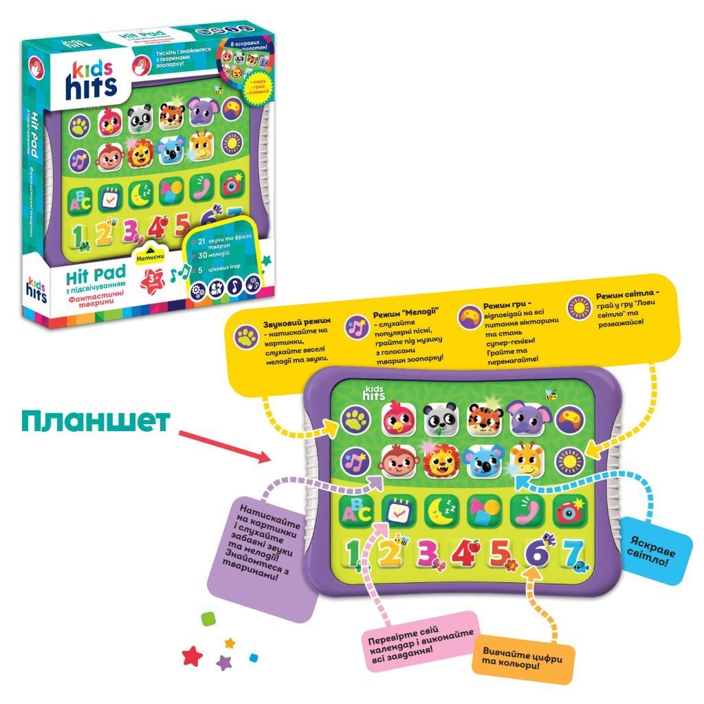 Планшет Друзі звук світло на бат укр мова у коробці 25*27*4см KH01/010 Kids Hits
