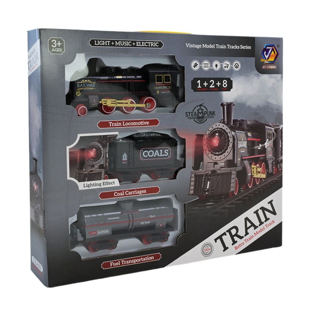 Залізниця 8 елементів 2 вантажні вагони звук підсвічування пар в коробці 37,5*33*5,5см 652-X5 Juntong