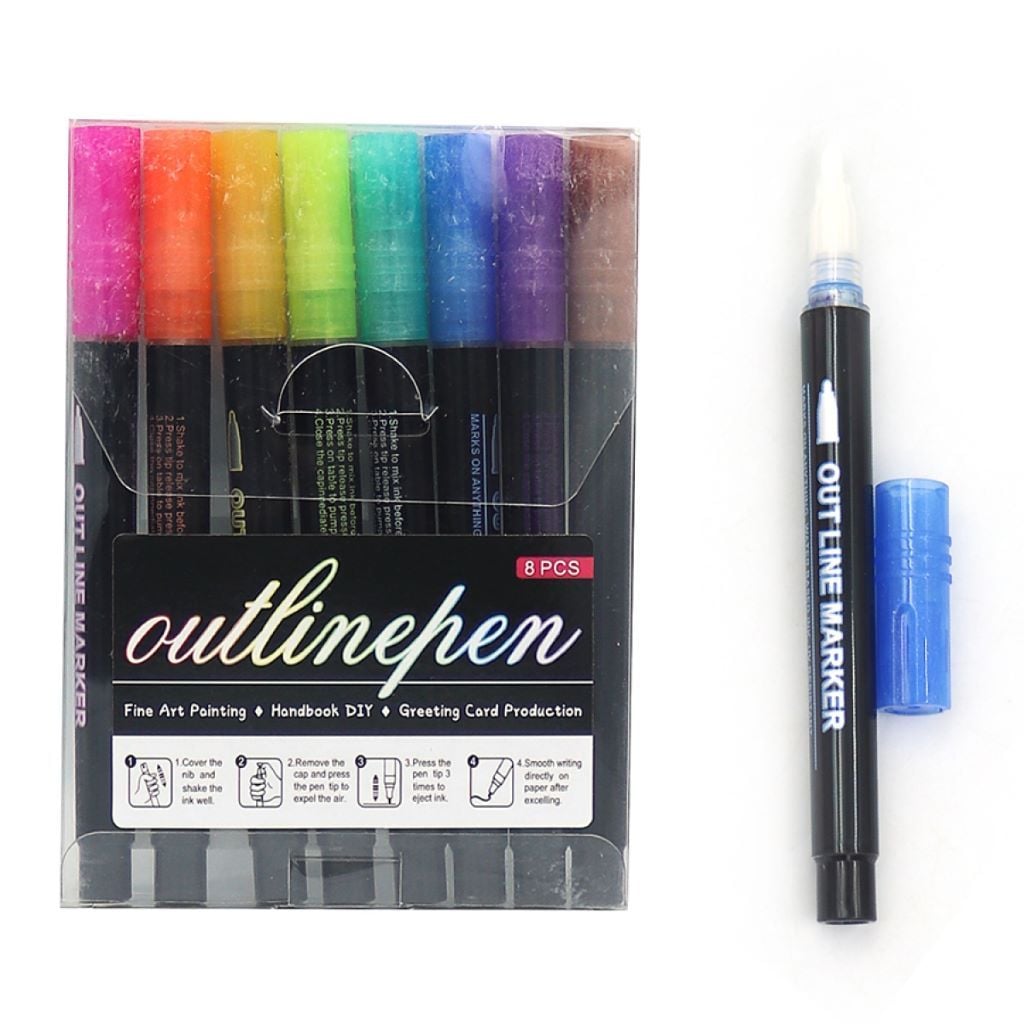 Маркер контуру капсульний набір 8 шт срібний кольоровий контур F-2312-8 Josefotten