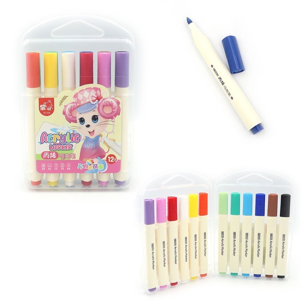 Маркери акрилові набір 12 кольорів Mouse у пластиковому боксі мікс ZS-256-12 Josefotten