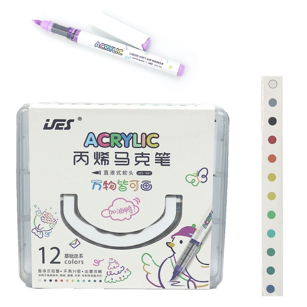 Маркери акрилові набір 12 шт 12 кольорів у пластиковому боксі UES-1001-12 Josefotten