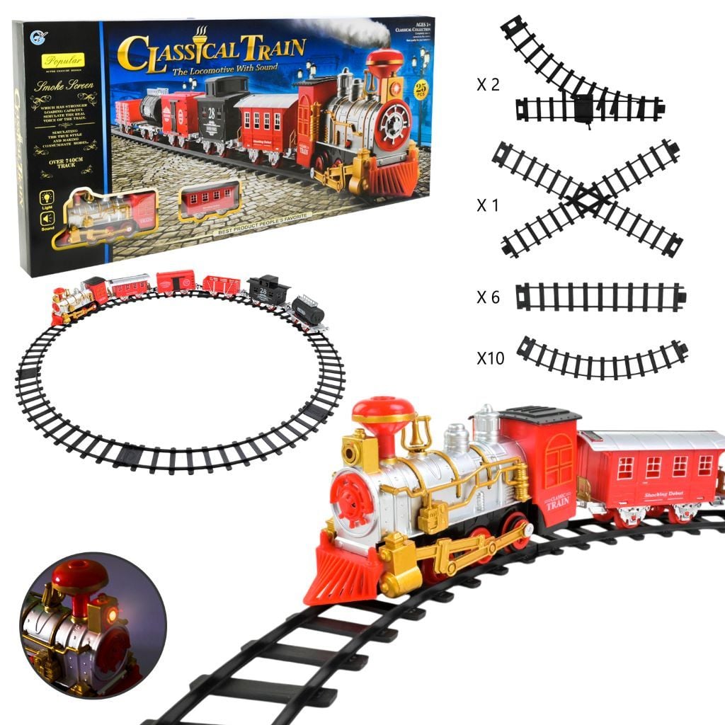 Залізниця 19 елементів 5 вантажні вагони звук підсвічування пар в коробці 59*37,5*7см GY810-3 Juntong