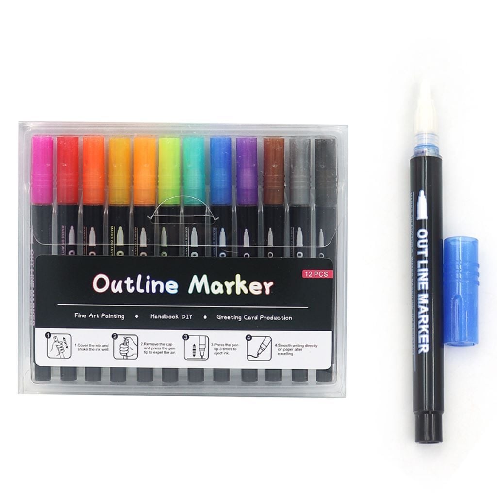 Маркер контуру капсульний набір 12 шт срібний кольоровий контур F-2312-12 Josefotten