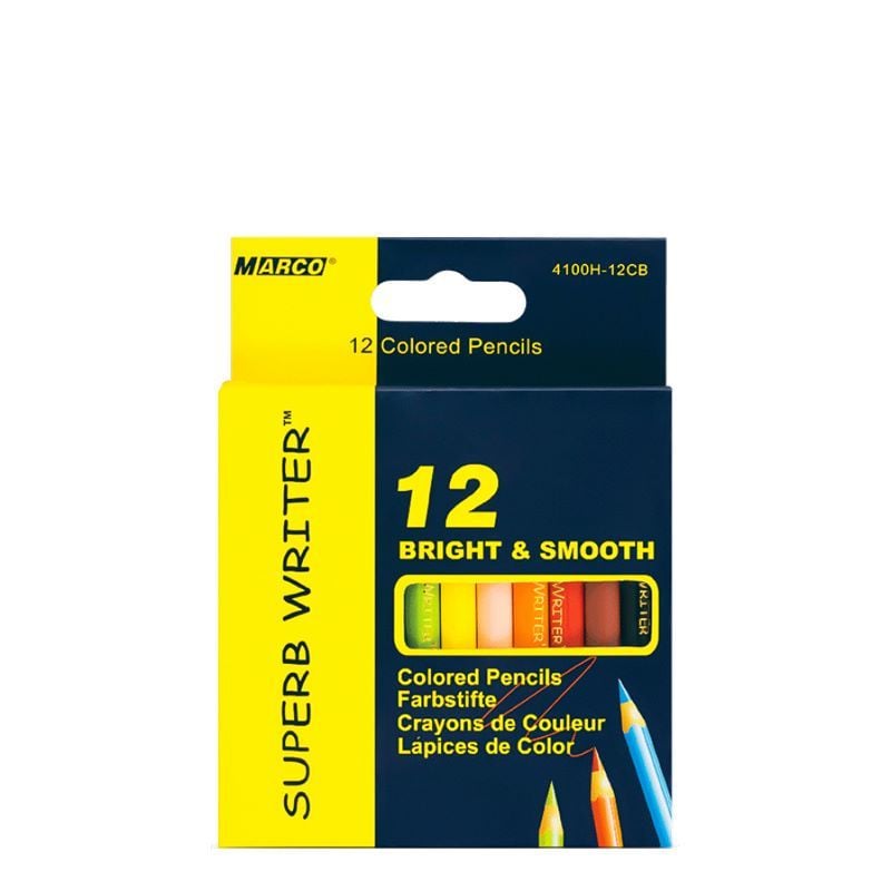 Олівці кольорові 12шт 12 кольорів Superb Writer вкорочені в коробці 15*11см 4100H-12CB Marco