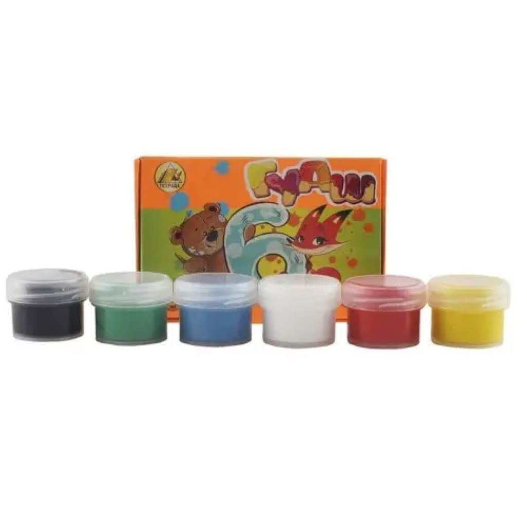 Фарба гуаш 6 кольорів 10мл баночках 70г в коробці 12*9*2см 99157 Тетрада