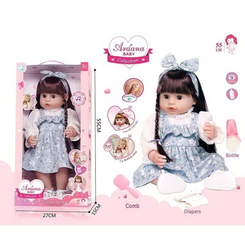 Лялька Real Born 52см функціональна прошите волосся рухомі кінцівки  пляшечка підгузок  ходить на горщик  щітка для волосся  взуття у коробці 52*27*15см A911E TK Group