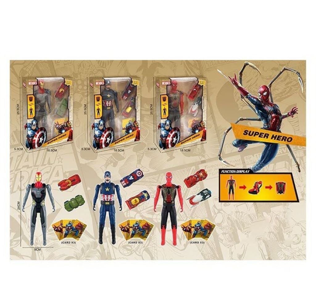 Герої Super Heroes 24см + 2 машинки у коробці 24*19*5см 118F Китай