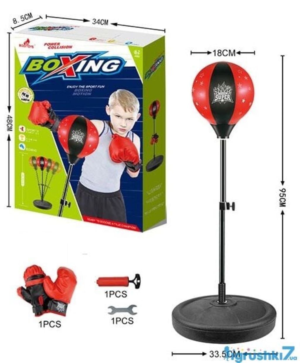 Бокс груша на стійці 95см перчатки насос у коробці 55*34*9см 6034 Китай