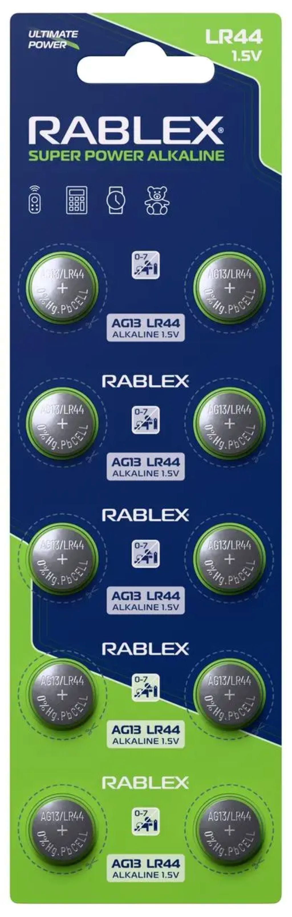 Батарейка таблетка 1,5V AG13, LR44 Super Power Alkaline AG13/LR44 Rablex