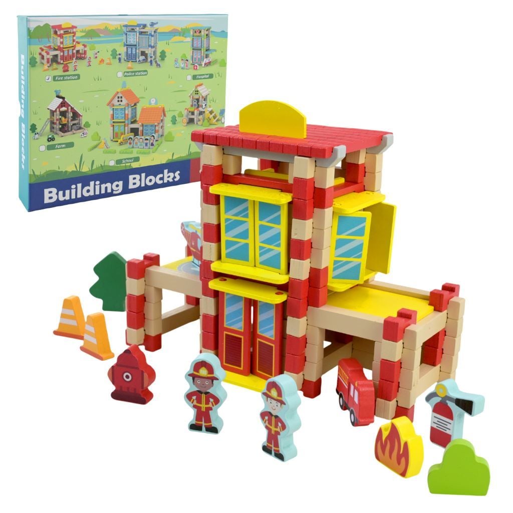 Конструктор дерев'яний 153ел Пожежна частина у коробці 25*20*4см C9437 Китай