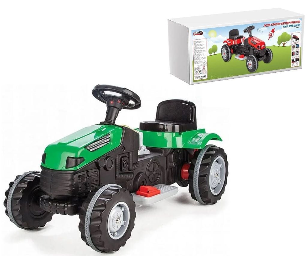 Трактор електричний акум 6V сидіння що регулюється гумові колеса зелений 05-116 Pilsan