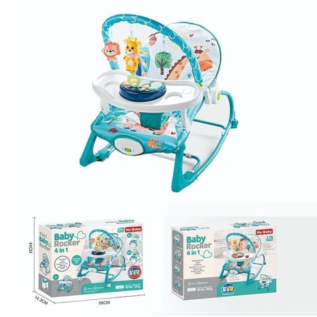 Шезлонг бірюза  на бат заспокійлива вібрація мелодії дуга з підвісками в коробці 58*44*14,5см 69869B Китай