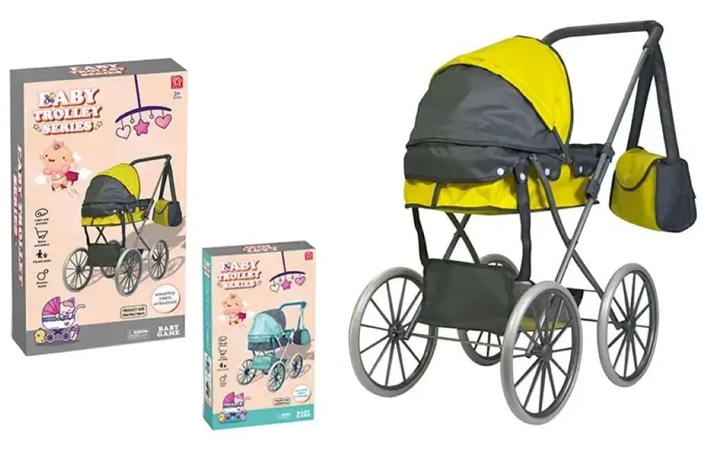 Візок для ляльки зимова люлька ручка EVA 74*66*36см жовта з сірим у коробці H936B-21 Китай