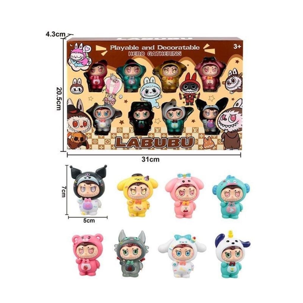 Герої Labubu набір 8шт гумові в 5см у коробці 31*21*4см ZS222-107 Китай