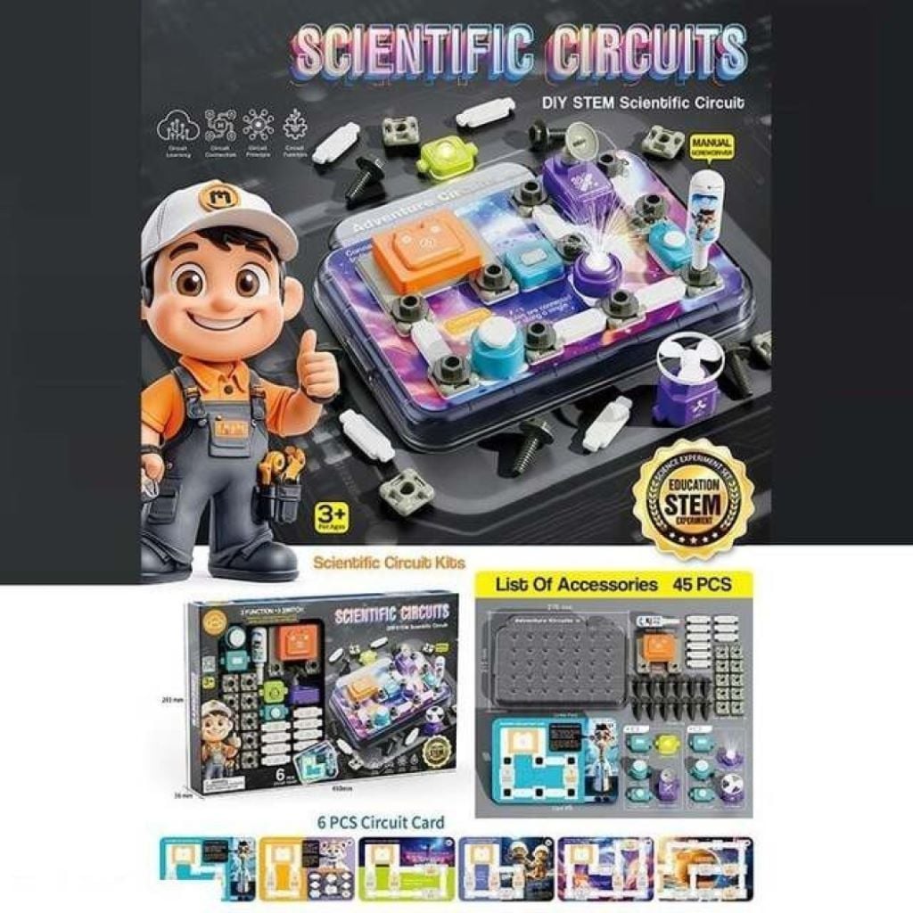 Конструктор електроний 45 елементи звук 3 перемикача 6 карток з прикладами у коробці 43*29*5см 77-54K Tuosiqi