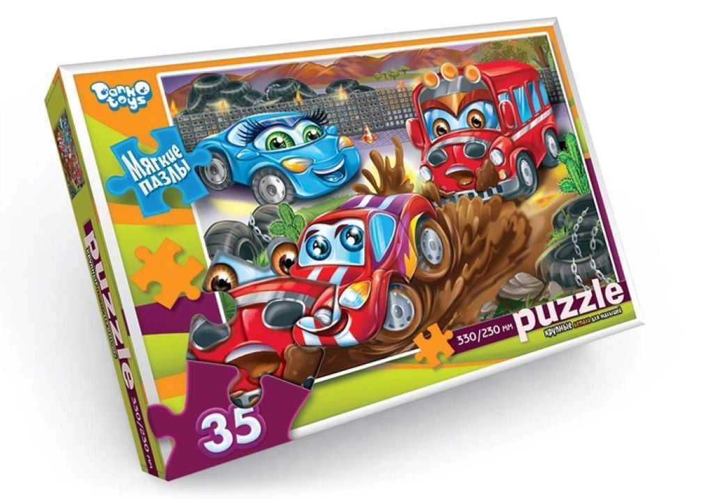 Пазли 35эл Тачки великі м'які деталі 330/230мм в коробці S35-09-11 Danko toys
