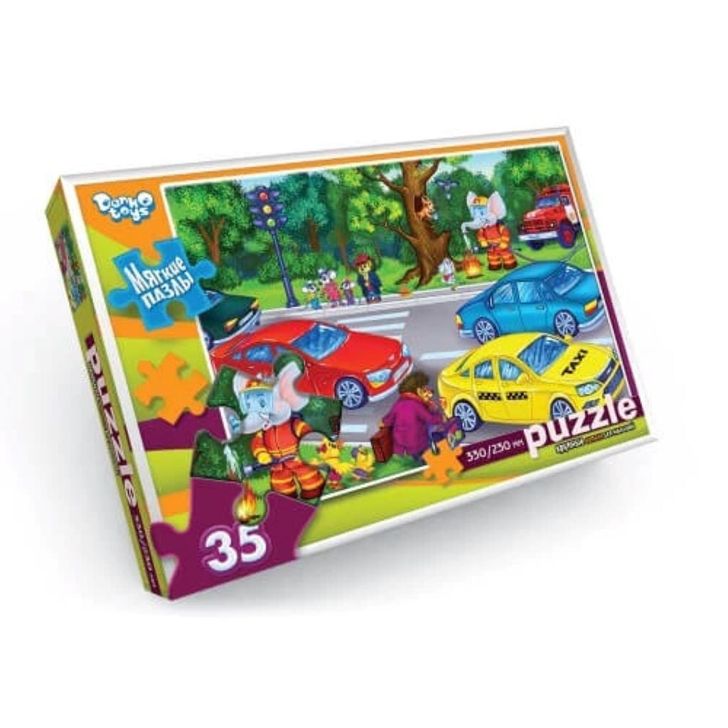 Пазли 35эл Звірята на дорозі великі м'які деталі 330/230мм в коробці S35-09-07 Danko toys