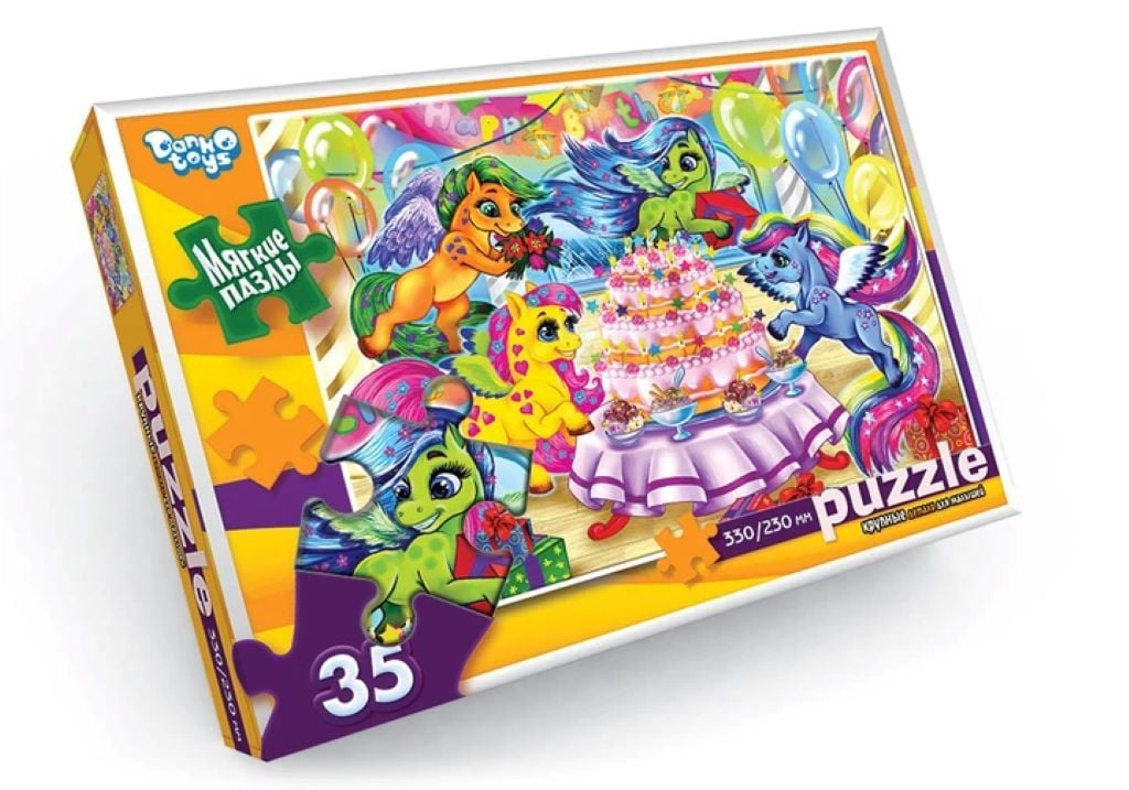 Пазли 35эл День народження Поні великі м'які деталі 330/230мм в коробці S35-09-14 Danko toys