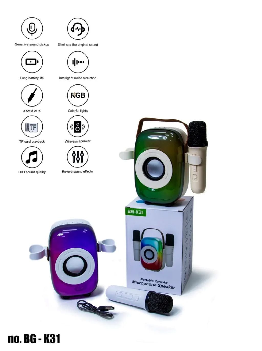 Колонка з 2-ма мікрофонами Караоке у коробці 21,5*21*8см BG-K31 Китай