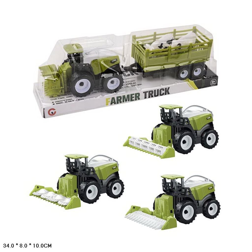 Комбайн з причепом інерція з тваринами у слюді 34*8*10см 9970-2B Китай