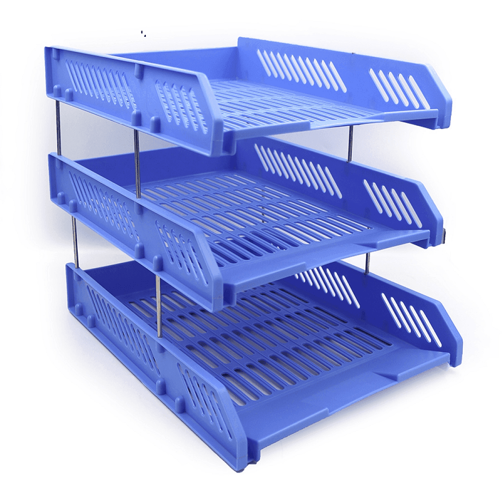 Лоток горизонтальний А4 3 секції синій пластик DSCN3092 Josefotten