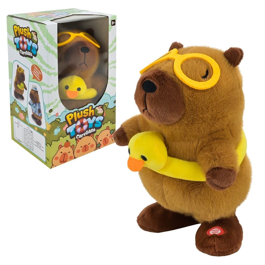 М'яка іграшка Капібара Plush Toys Capybara інтерактивна, ходить, співає, повтор голосу з качечкою у коробці 18,5*16,5*31,5см С1143 Китай