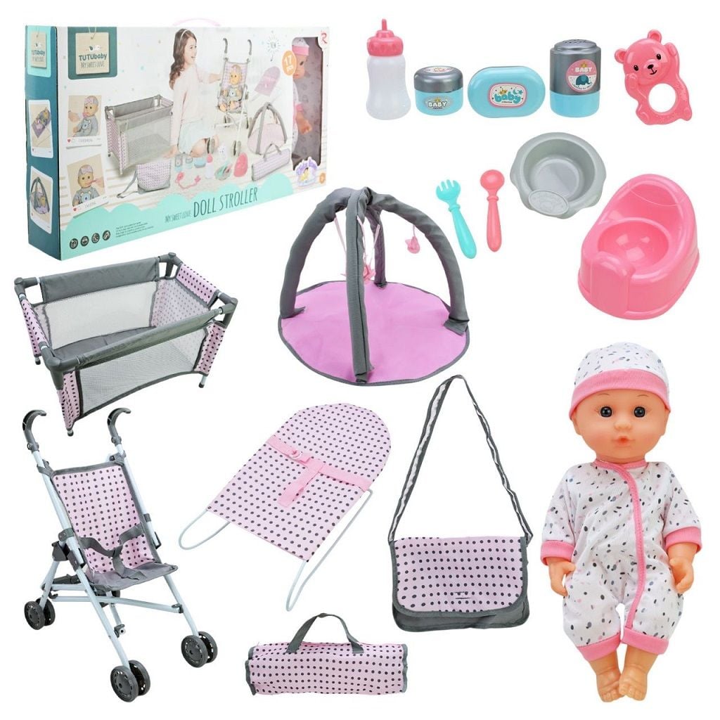 Пупс з візочком та ліжечком у коробці 66х10х32 см 89863 Китай