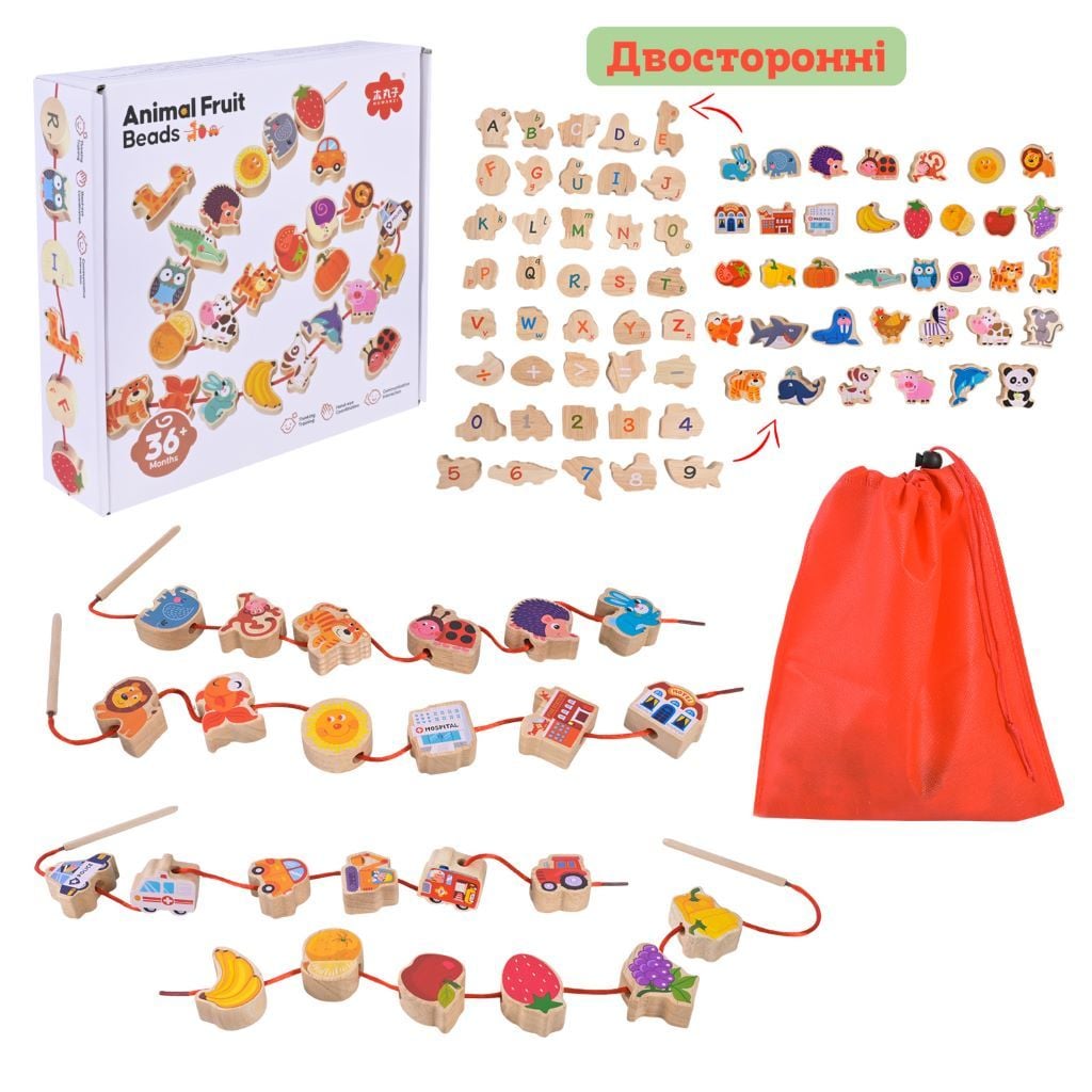 Дерево логіка шнурівка Звірі та Їжа у коробці 17,5*18*4,5см C9429 Китай