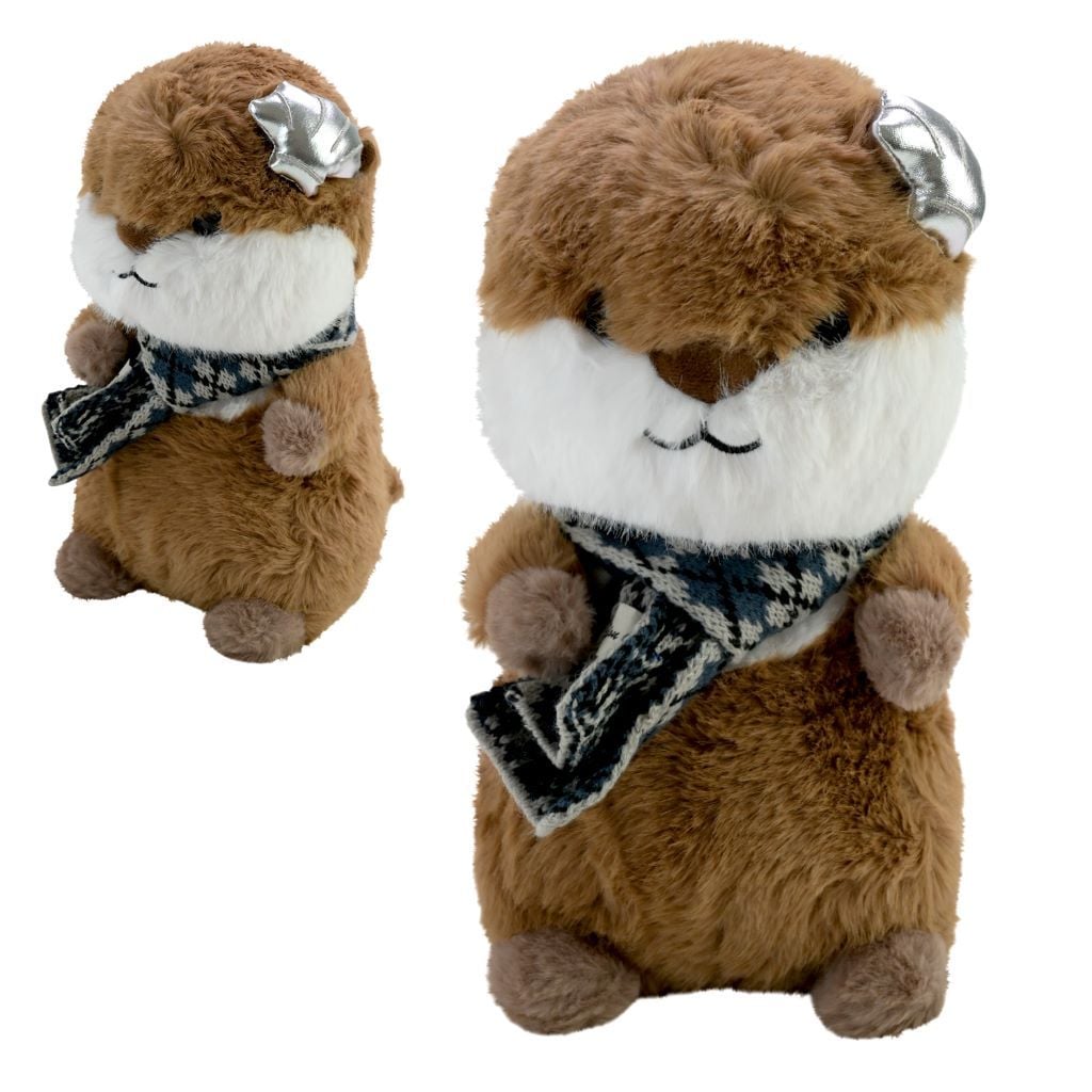 М'яка іграшка Видреня 28см з сірим шарфом плюш коричневе C8501 Китай