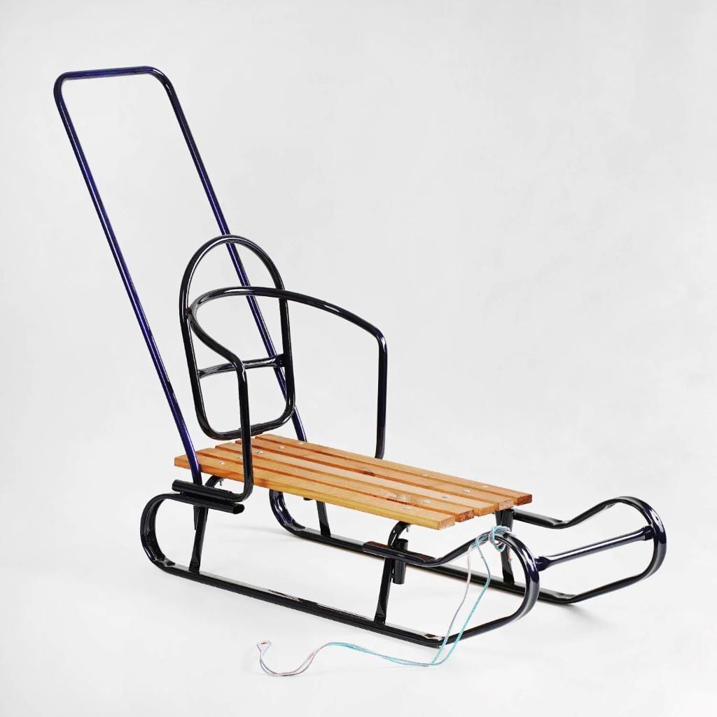 Санки Королівські зі спинкою відкидною з ручкою 5 поздовжних планок дерево з мотузкою сині 24162 Китай