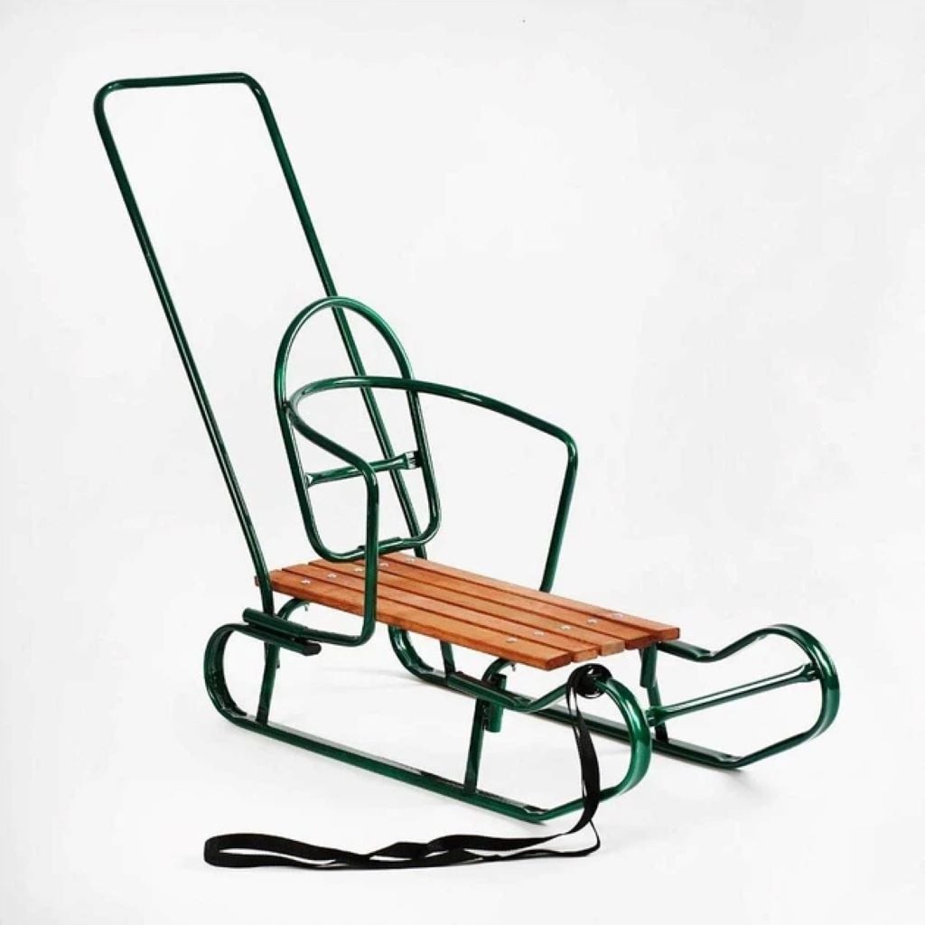 Санки Королівські зі спинкою відкидною з ручкою 5 поздовжних планок дерево з мотузкою зелені 24903 Китай