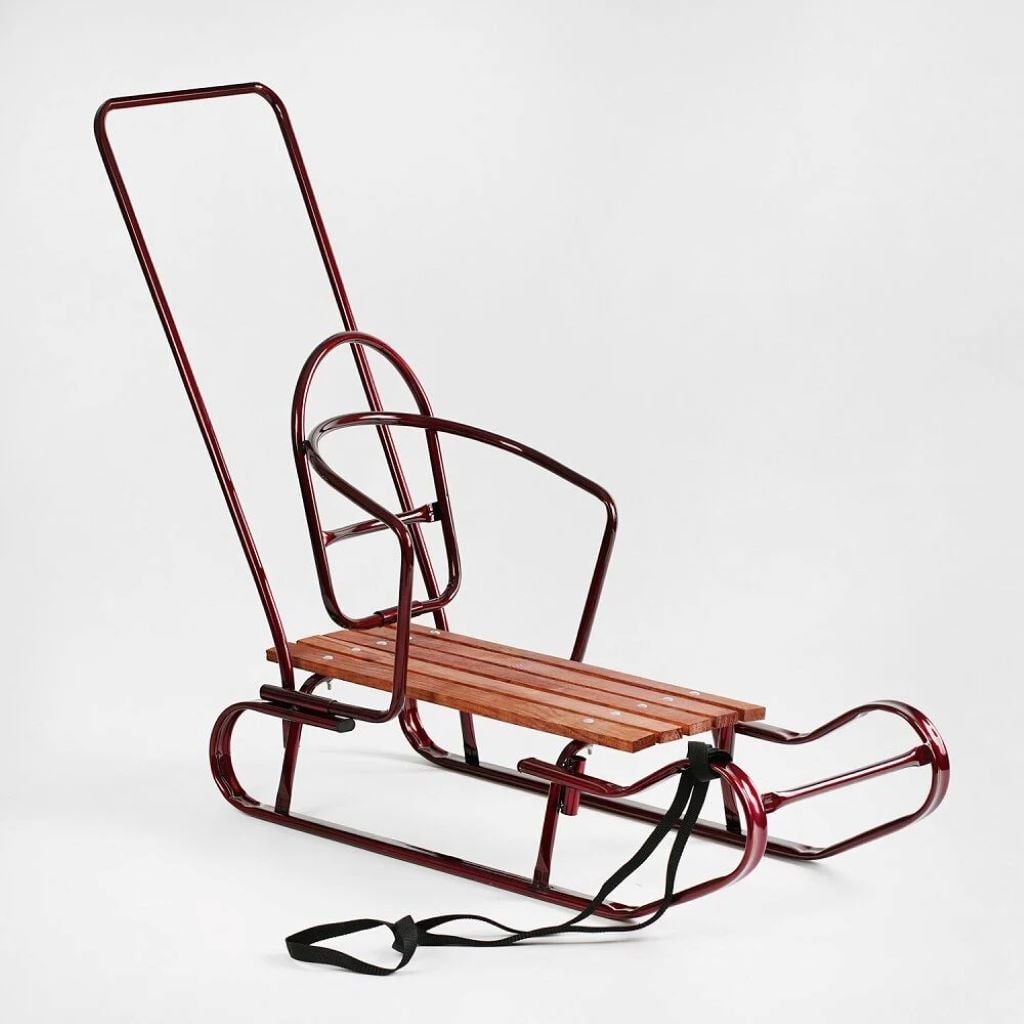 Санки Королівські зі спинкою відкидною з ручкою 5 поздовжних планок дерево з мотузкою бордові 24506 Китай