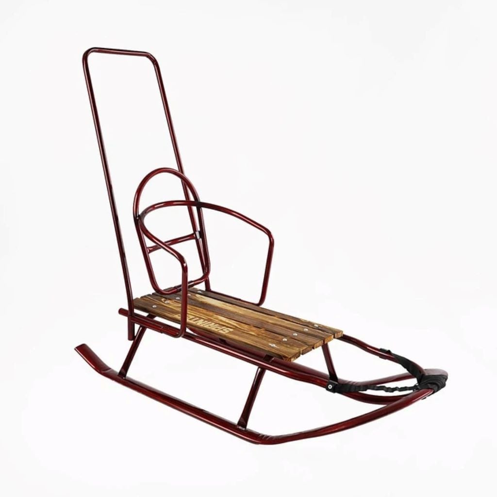 Санки зі спинкою відкидною з ручкою 4 поздовжних планок дерево з мотузкою бордові Ц73466 Китай